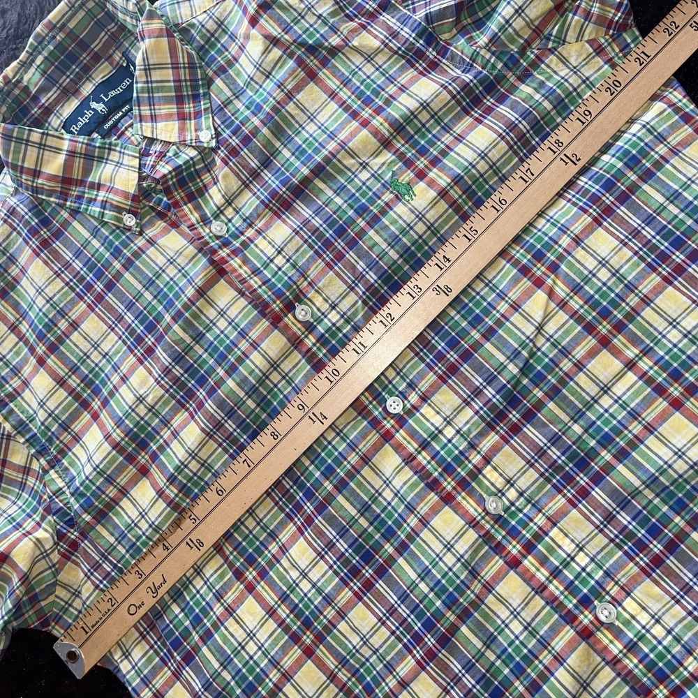 Ralph Lauren Yellow Blue Green Plaid Long Sleeve Shirt Custom Fit Mens M - Picture 8 of 9